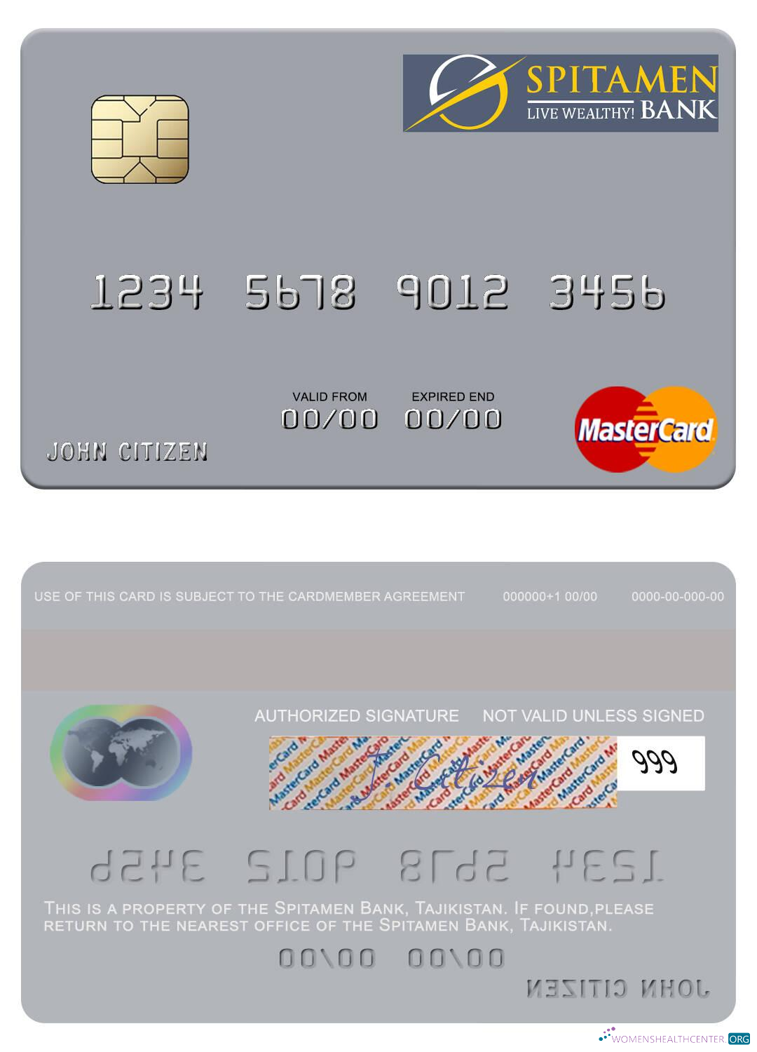 Download Tajikistan Spitamen Bank mastercard Photoshop template